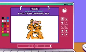 Un tigre calvo con una taza de té, dibujado en Gartic. ¡Qué divertido!