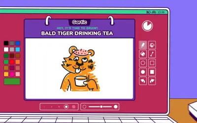 Un tigre calvo con una taza de té, dibujado en Gartic. ¡Qué divertido!