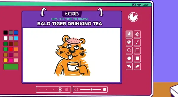 Un tigre calvo con una taza de té, dibujado en Gartic. ¡Qué divertido!