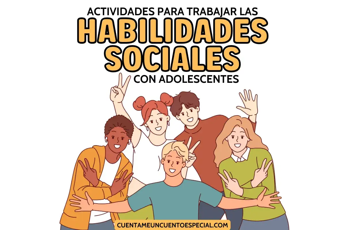 Un grupo de adolescentes sonríe y hace gestos de paz, celebrando actividades para trabajar las habilidades sociales.
