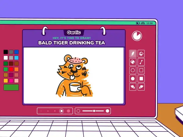 Un tigre calvo con una taza de té, dibujado en Gartic. ¡Qué divertido!